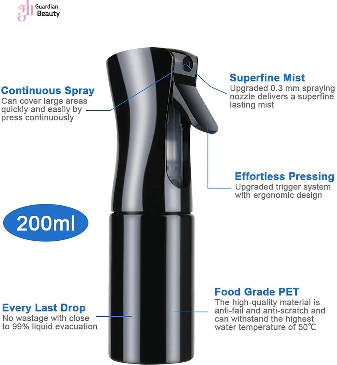 Merkloos Sibel Extreme Mist Verstuiver 160ml Zwart En Wit| Professional Hairdressing Plastic Fine Mist Spray Bottle - 2 Stucks - Afbeelding 4