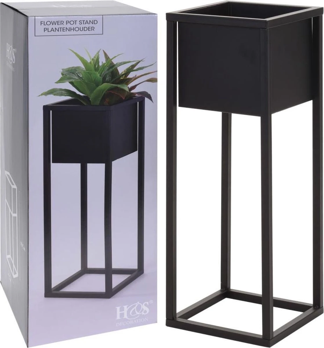 H&S Collection Home&Styling Bloempot Op Standaard 60 Cm Metaal Zwart