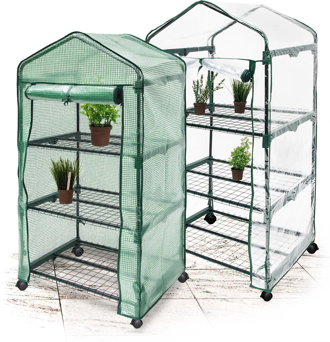 Relaxdays Kas Met Wielen - Tuinkas 3 Etages - Broeikas Kweekkas Tuin / Balkon 130 Cm Hoog - PE - Afbeelding 2