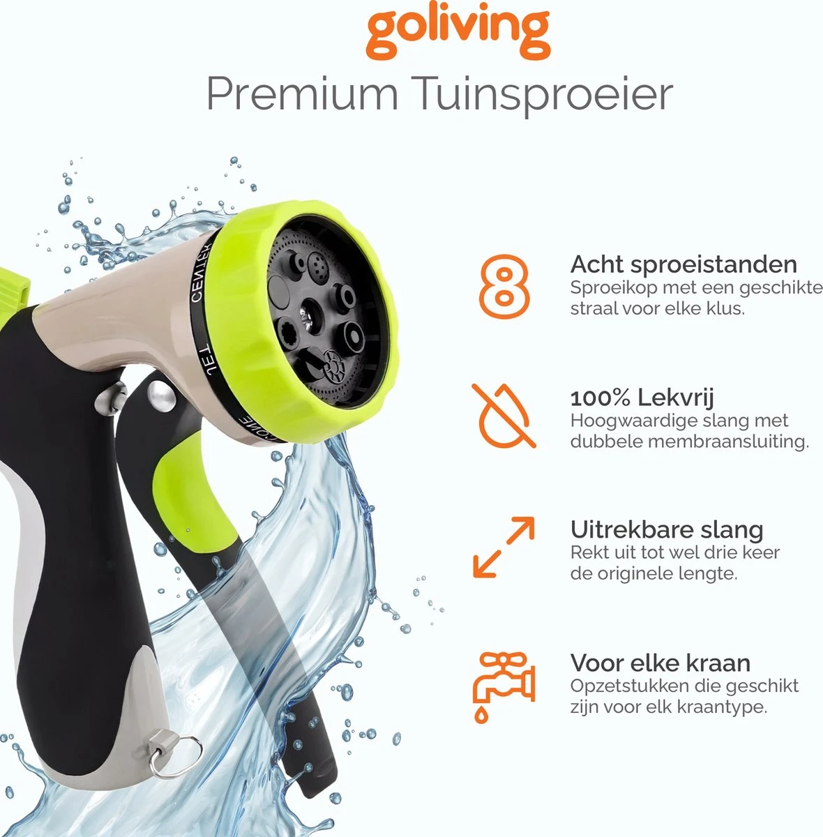Goliving Tuinslang Flexibel - 30 Meter - Uitrekbare Tuinslang Sproeier - Tuinsproeier - Zwart - Acht Standen - Met Opbergtas - Afbeelding 4