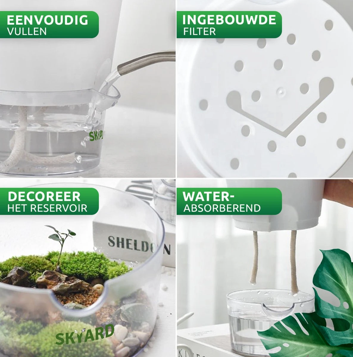 SKYARD® 3 Stuks Zelfwaterende Bloempot Maat M – Milieuvriendelijk Watergeefsysteem Kamerplanten – Zelfwatergevende Pot – Bloempot Met Waterreservoir – Selfwatering Pot – Wit - Afbeelding 3