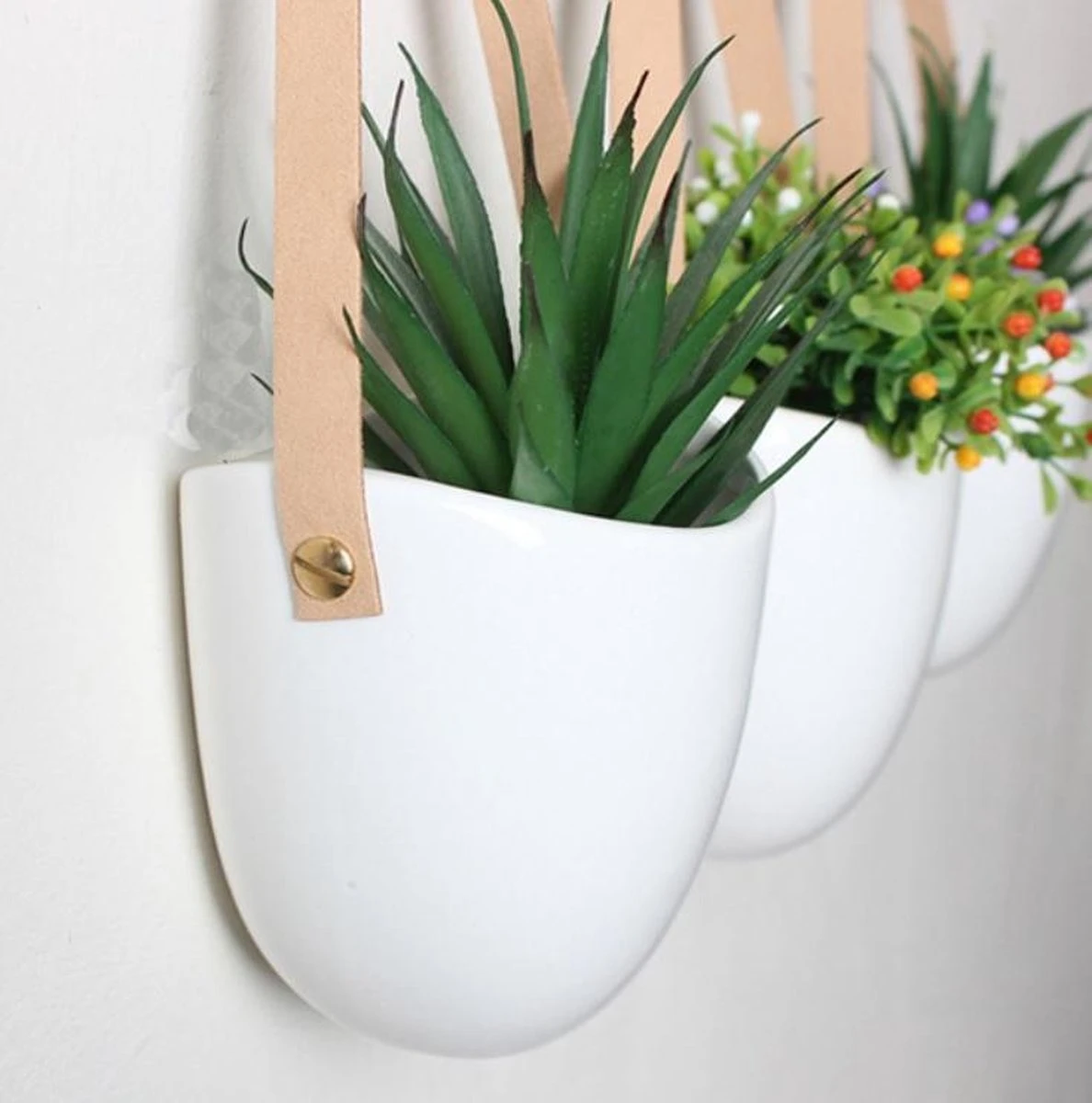 Merkloos Plantenhanger Keramiek – Set Van 3 – Steen- Hangpot – Hangende Bloempot Plantenpot Met 3 Verschillende Koorden – 12 X 11 X 9.5 Cm - Afbeelding 4