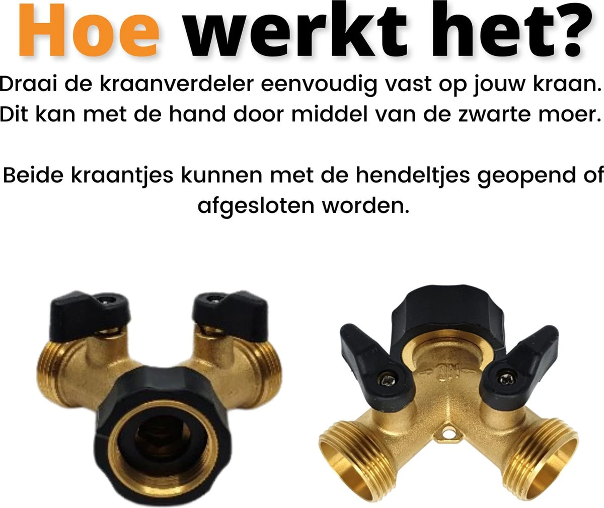Horvitus Waterverdeler 2 Weg - Y Stuk Kraan Splitter - Voor Europese Kranen - Messing - Afbeelding 3