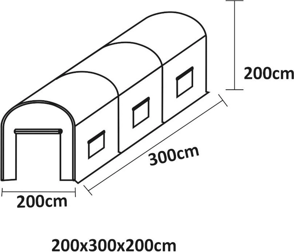 Merkloos Tunnelkas Met Staalstructuur IPOMEA 6m² - L300xB200xH200 Cm L 200 Cm X H 200 Cm X D 300 Cm - Afbeelding 2