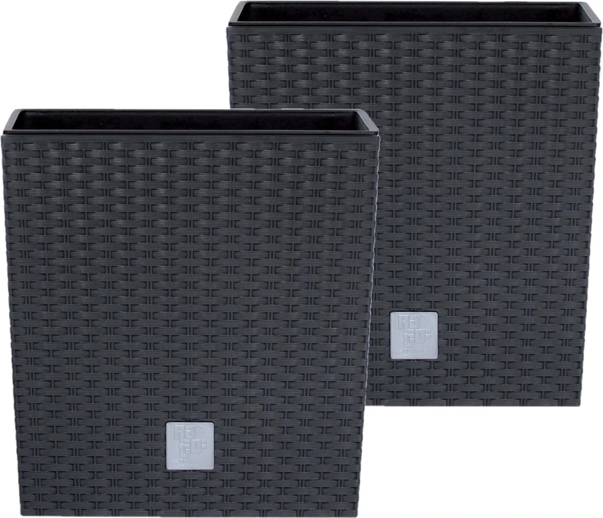 Prosperplast Kunststof Rato Rotan Bloempot/plantenpot Met Binnenpot Antraciet 40 Cm - Bloempotten Voor Binnen En Buiten - Afbeelding 5