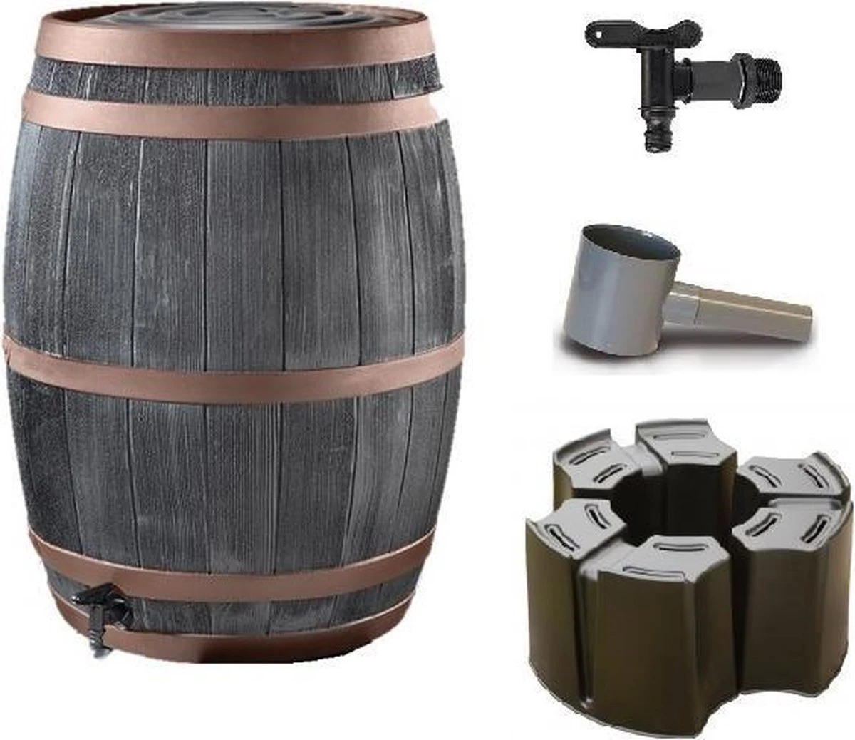 Complete Set: Regenton Bronzen Band 235 Ltr | Hout Effect | Handbewerkt | Inc.voet & Vulautomaat