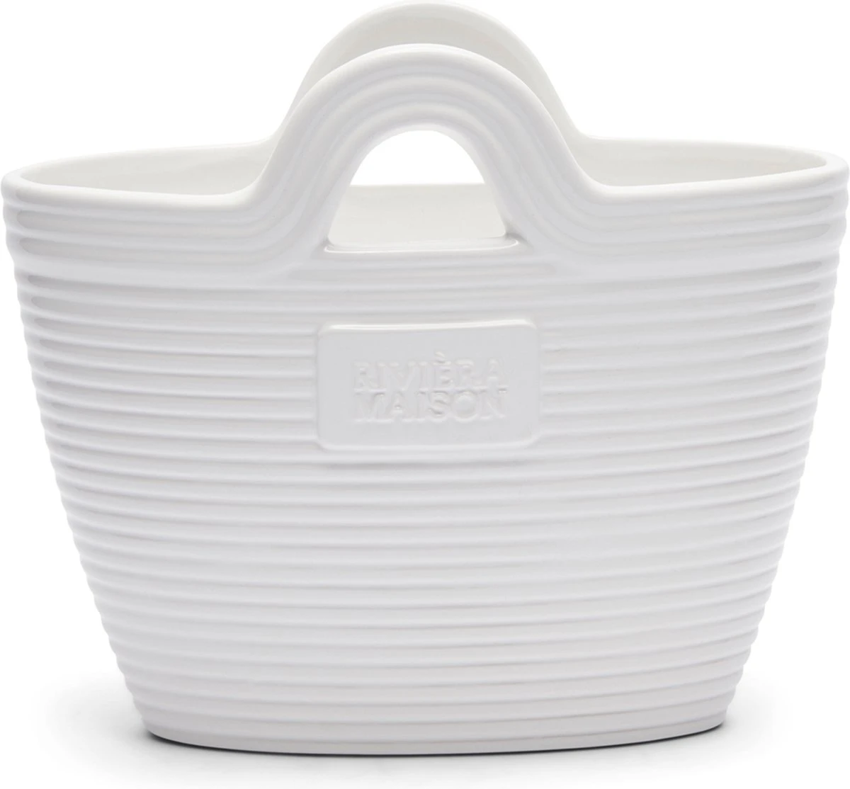 Riviera Maison Plantenbak Met Handvaten, Bloempot In Tas Vorm - RM Beach Bag Planter - Wit - Porselein