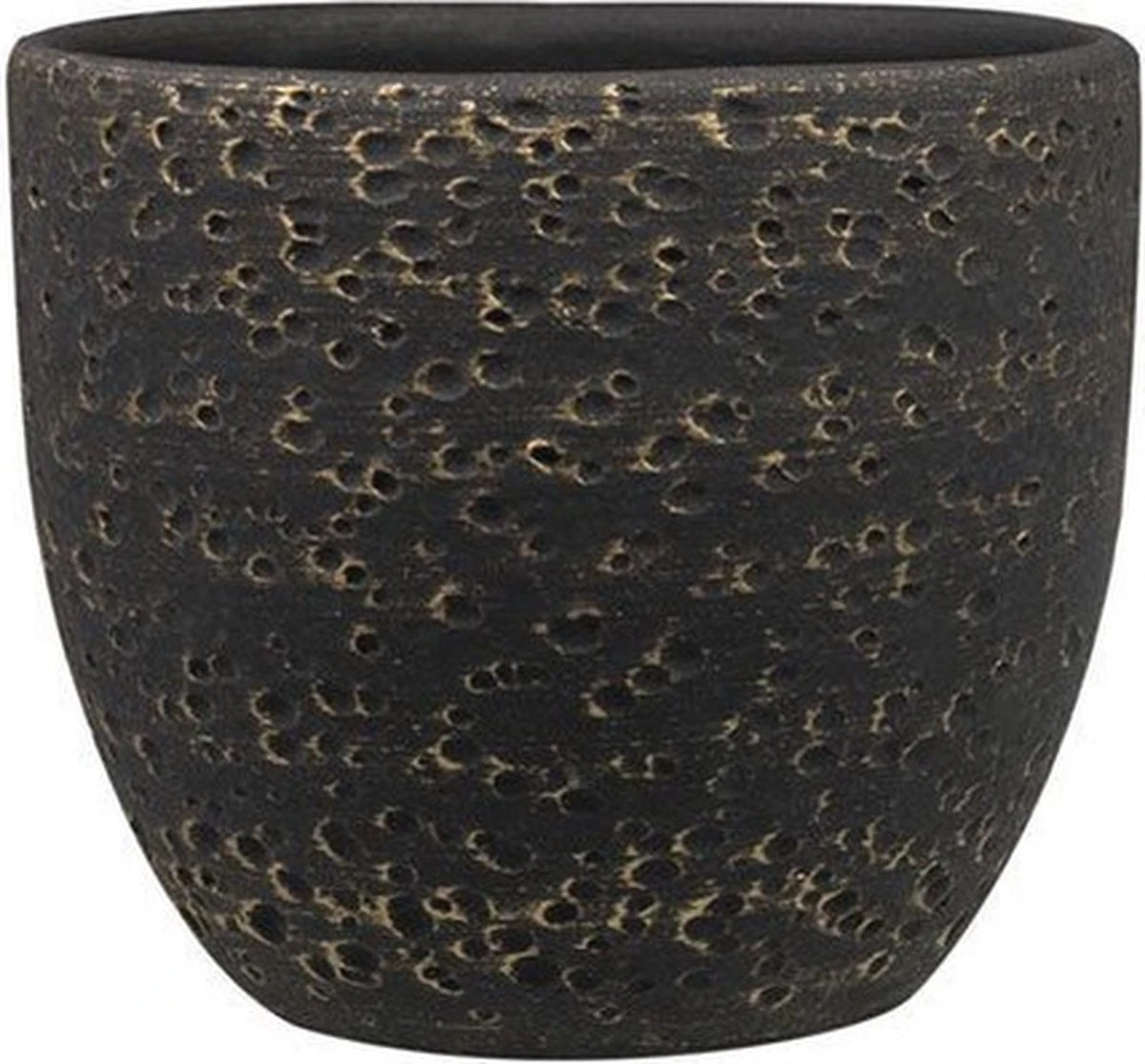 Plantenpot/Bloempot In Het Lava-look Zwart Dia 15 Cm En Hoogte 13 Cm - Voor Binnen