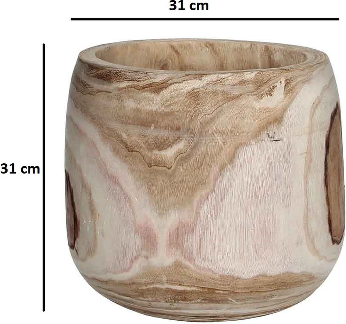 Mica Decorations Pia Bloempot - H31 X Ø31 Cm - Paulownia Hout - Lichtbruin - Afbeelding 4