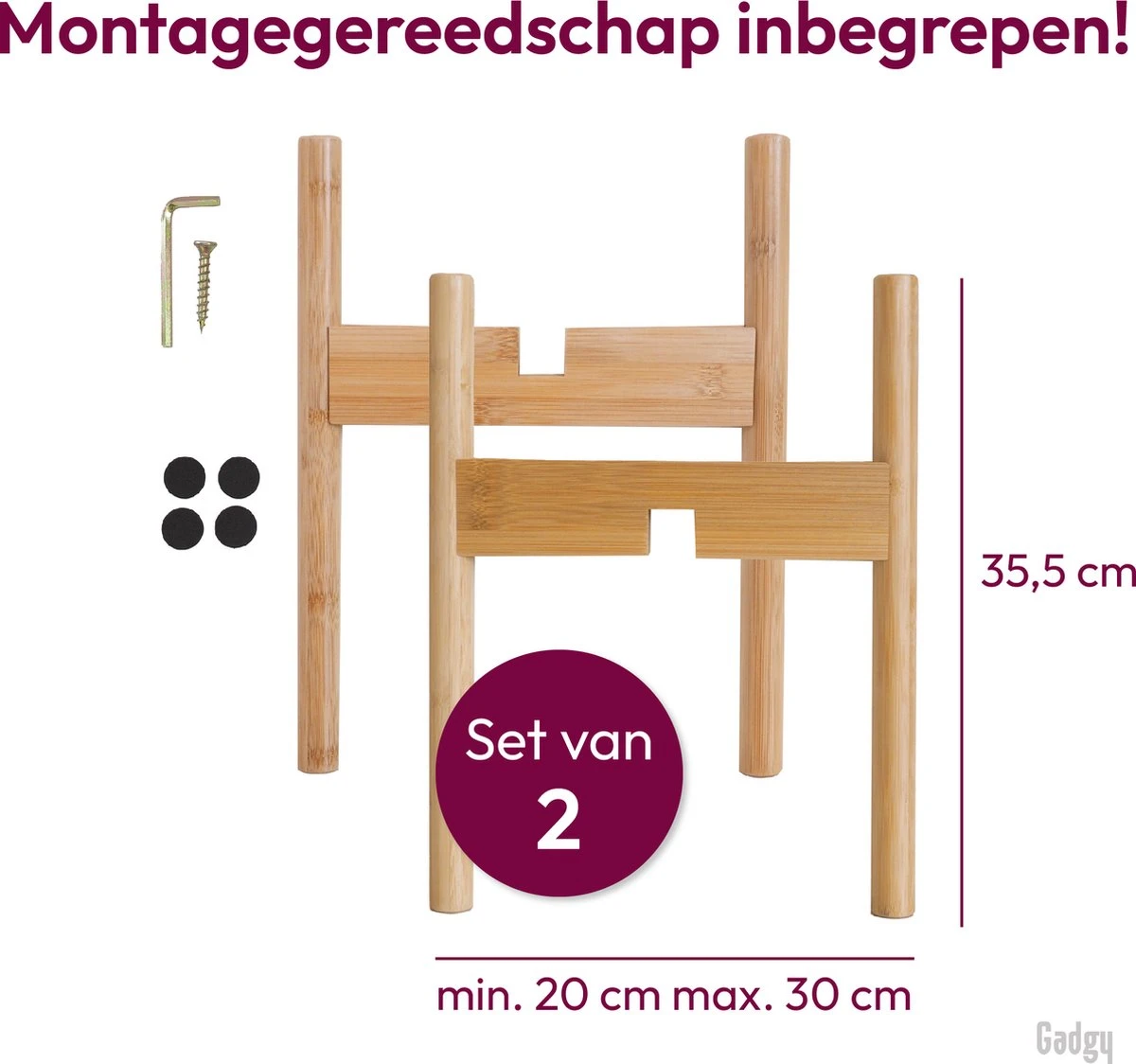 Gadgy Bamboe Plantenstandaard 2 St - Plantentafel - Plantentafeltje Voor Binnen - Plantenrek - Uitschuifbaar - Hout - Ø 20 Tot 30 Cm - Afbeelding 9