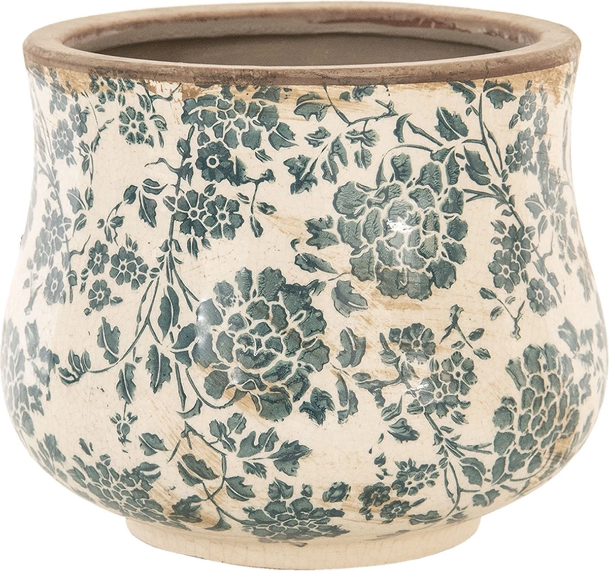Clayre & Eef Bloempot Ø 21x17 Cm Beige Groen Keramiek Rond Bloemen Bloempot Binnen Plantenpot Plant Pot