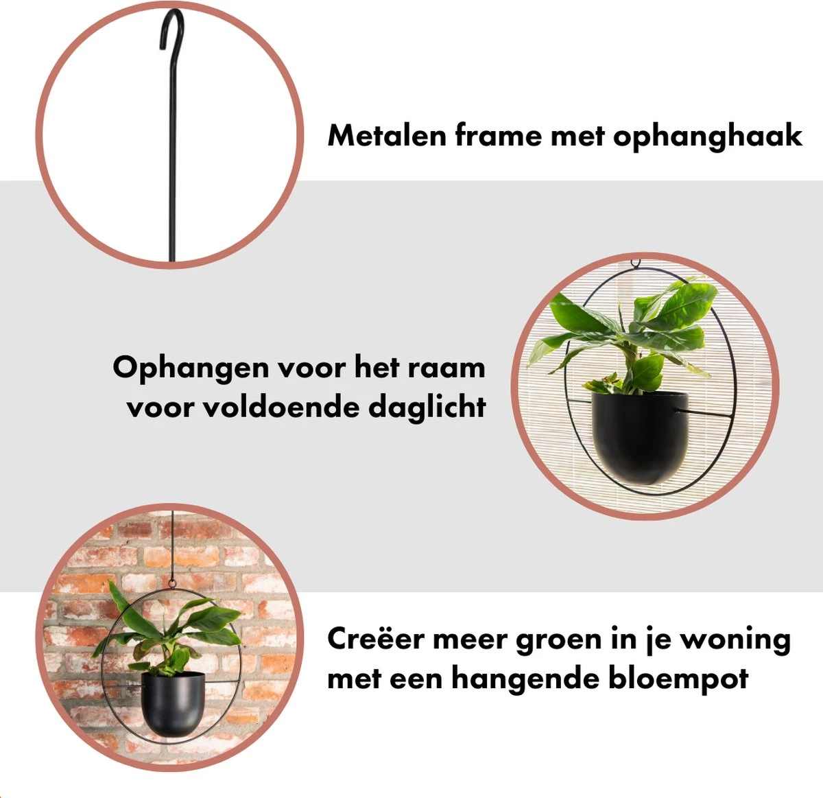 QUVIO Bloempot Hangend / Bloempotten Voor Binnen / Bloempotten / Bloempot Binnen / Bloempot Met Ophanghaak - Metaal - Afbeelding 6