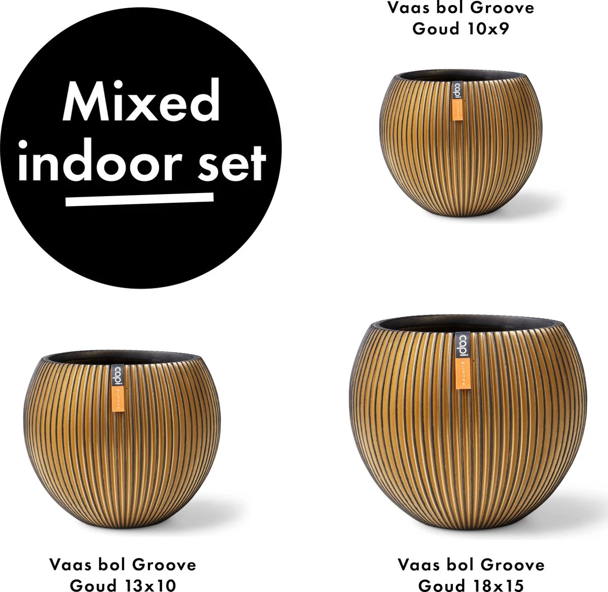 Capi Europe - Set Van 3 - Bloempot Binnen - Groove - - Goud - Bloempot Voor Binnen - BOX-BGVGB-3 - Afbeelding 2