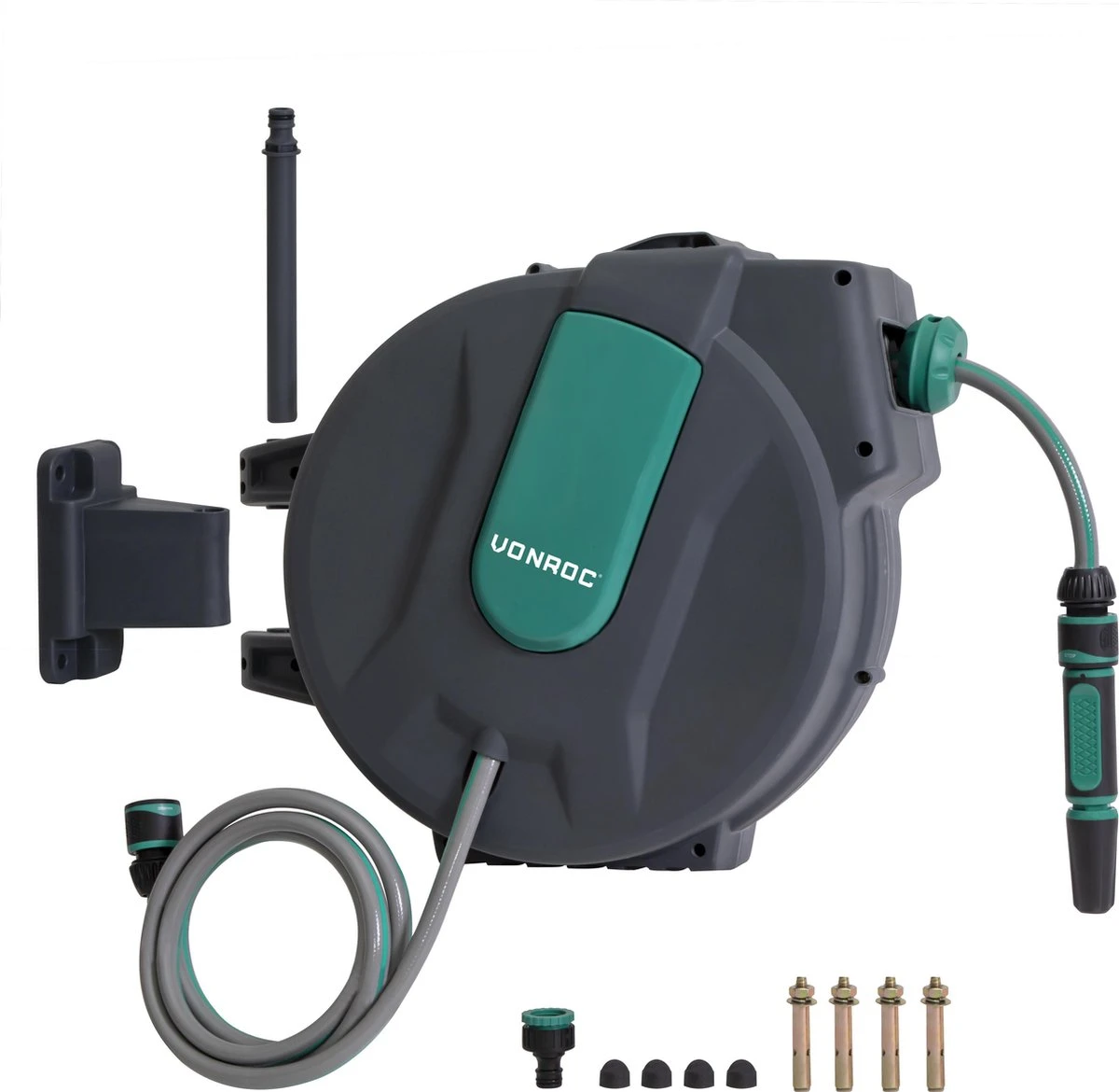 VONROC Automatische Slanghaspel – Incl. 25m Tuinslang, Aansluitslang, Spuitstuk, Koppelingen & Kraanaansluiting - Afbeelding 8