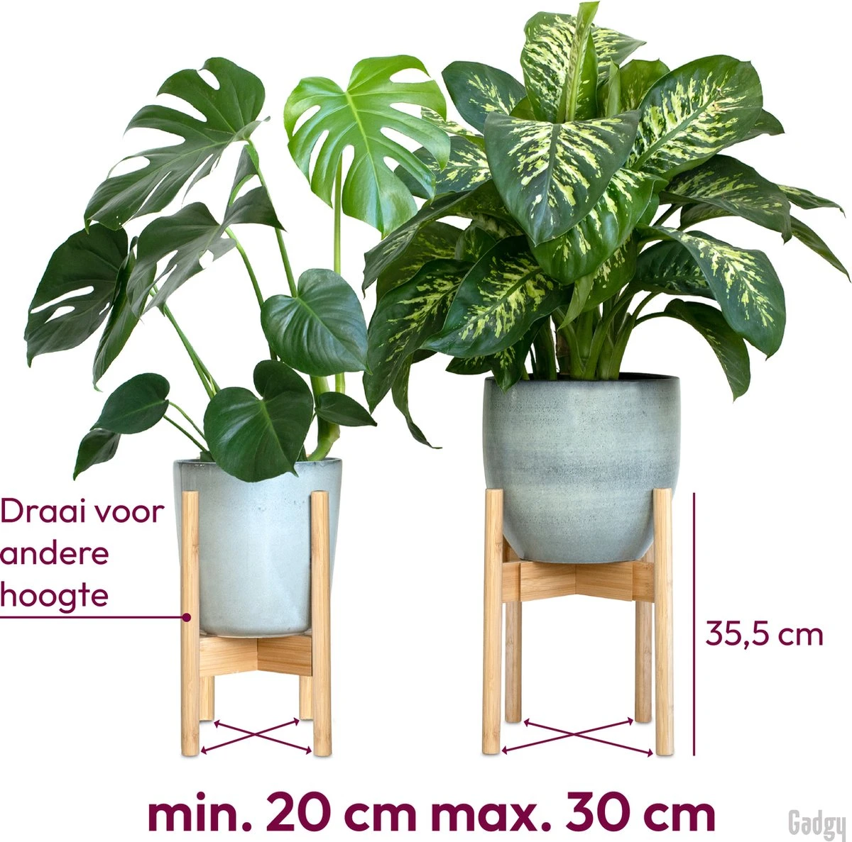 Gadgy Bamboe Plantenstandaard 2 St - Plantentafel - Plantentafeltje Voor Binnen - Plantenrek - Uitschuifbaar - Hout - Ø 20 Tot 30 Cm - Afbeelding 7