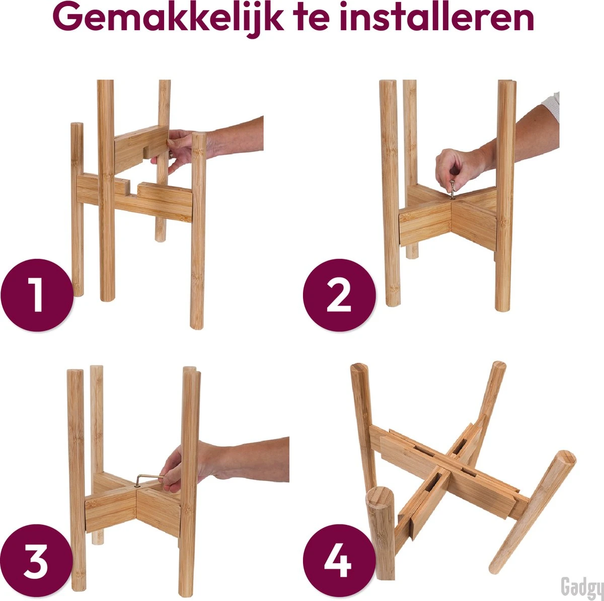 Gadgy Bamboe Plantenstandaard 2 St - Plantentafel - Plantentafeltje Voor Binnen - Plantenrek - Uitschuifbaar - Hout - Ø 20 Tot 30 Cm - Afbeelding 10