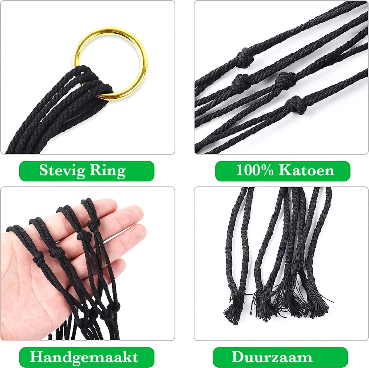 9 Stuks Zwart Macrame Plantenhangers - Boho Handgeweven Katoen Hangpot Voor Binnen/Buiten - Hangende Bloempot Met Kralen - Macramé Touw/Koord Hangplant Houder - Bohemian Wandhanger Decoratie - Plant Hanger - Verticale Tuin Bloempothouder Planthanger - Afbeelding 8