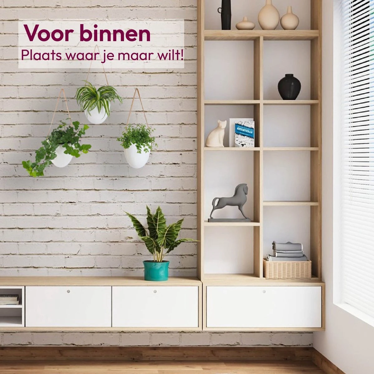 Gadgy Plantenhanger Keramiek - Set Van 3 - Hangpot Van Wit Steen - Hangende Bloempot Plantenpot - Met 3 Verschillende Koorden - 12x11x9.5CM - Afbeelding 2