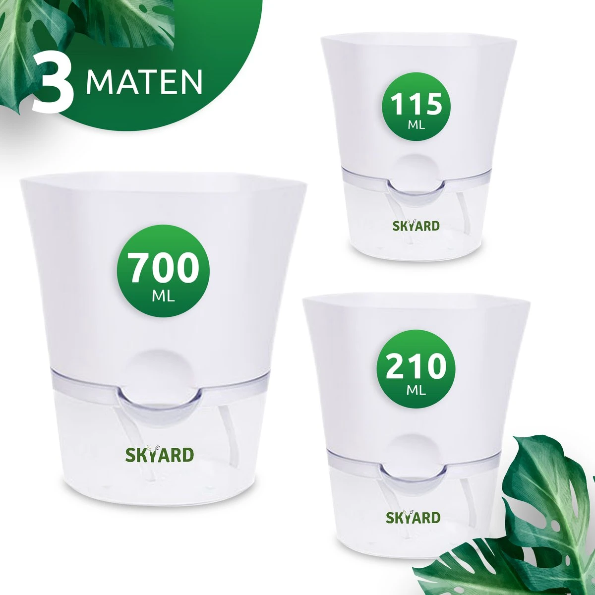 SKYARD® 3 Stuks Zelfwaterende Bloempot Maat M – Milieuvriendelijk Watergeefsysteem Kamerplanten – Zelfwatergevende Pot – Bloempot Met Waterreservoir – Selfwatering Pot – Wit - Afbeelding 5