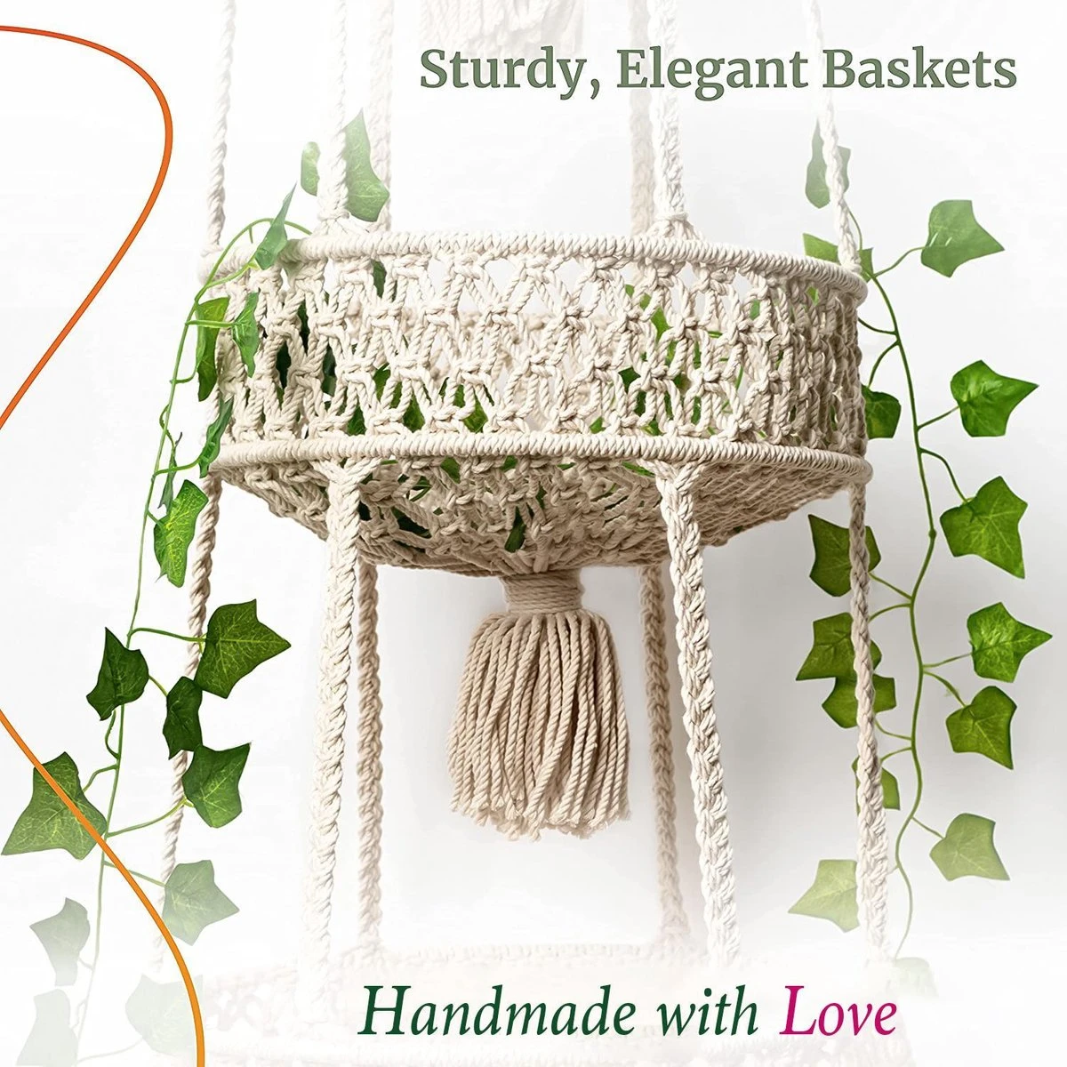 Macramé 3-Laags Hangende Fruitmand - Bohemian Mand Plantenhanger - Handgemaakt Katoen Touw Fruitschaal Hangmand - Boho Ophangbaar Etagere - Decoratieve Fruit Schaal/Basket - Opbergmand Organizer - Keuken/Balkon Decoratie - Hangpot Voor Binnen/Buiten - Afbeelding 5