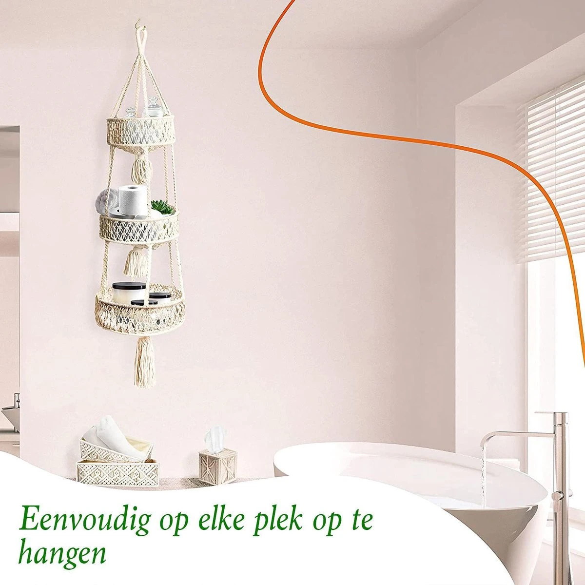 Macramé 3-Laags Hangende Fruitmand - Bohemian Mand Plantenhanger - Handgemaakt Katoen Touw Fruitschaal Hangmand - Boho Ophangbaar Etagere - Decoratieve Fruit Schaal/Basket - Opbergmand Organizer - Keuken/Balkon Decoratie - Hangpot Voor Binnen/Buiten - Afbeelding 6