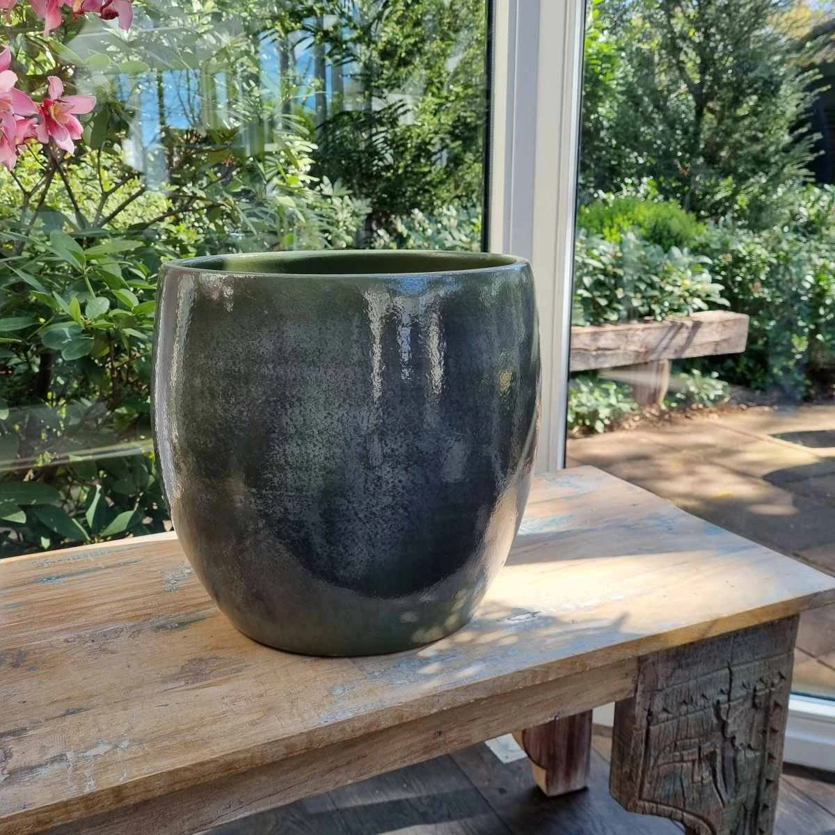 Mica Decorations Lester Bloempot - H31 X Ø33 Cm - Terracotta - Groen - Afbeelding 9