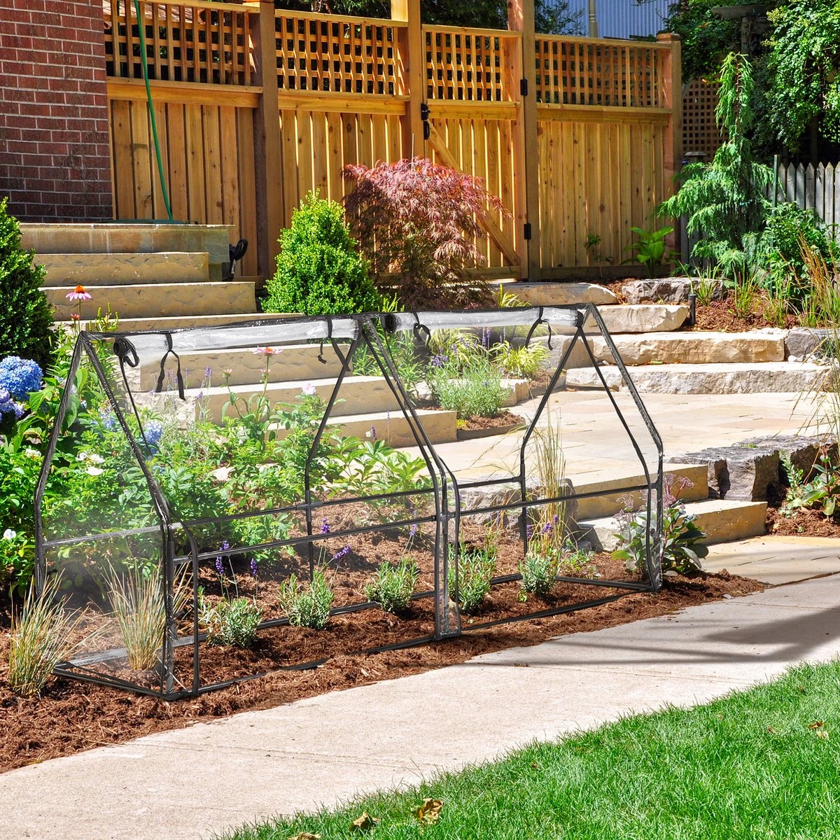 Relaxdays Kweekkas Pvc Met 2 Deuren - Lage Foliekas - Kleine Tuinkas - Plantenkas Tuin - Afbeelding 4