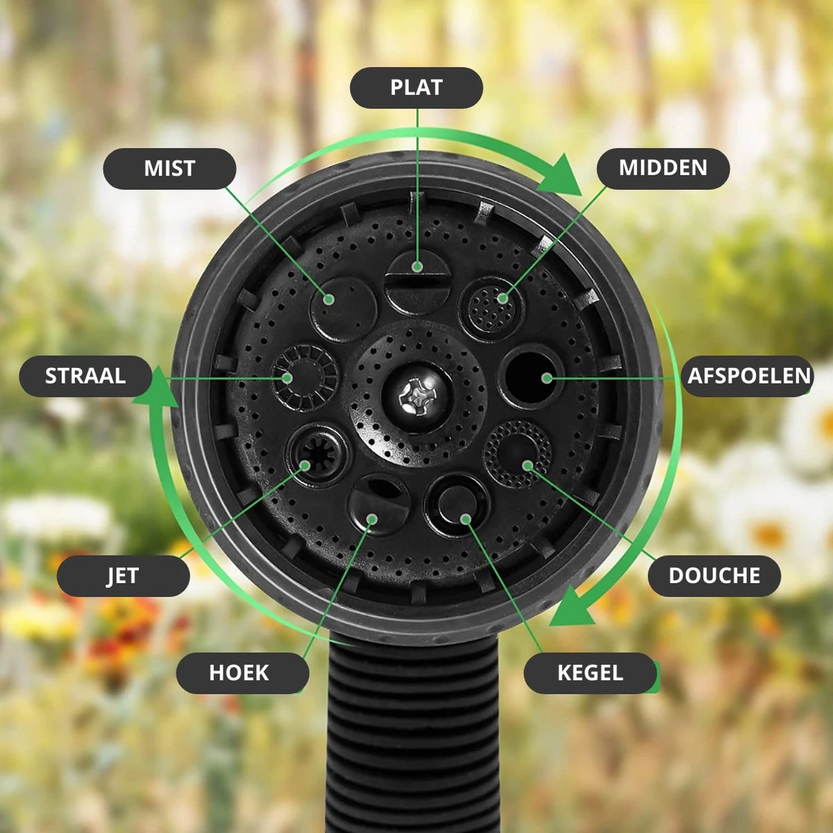 Buxibo - Wandslangenbox 20 Meter + 2 Meter - Tuinslang Met Haspel - 9 Sproei Standen - Slangenhouder 180° Draaibaar - Tuinslanghaspel Zwart+ Gratis Sproeier - Zwart - Afbeelding 11