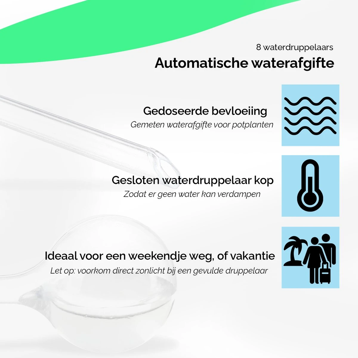 Waterdruppelaar Set Van 8 Stuks Voor Planten Transparant - Waterdruppelaar Voor Kamerplanten – Waterbol - Waterdruppelaar Voor Planten - Watergeefsysteem - Afbeelding 3