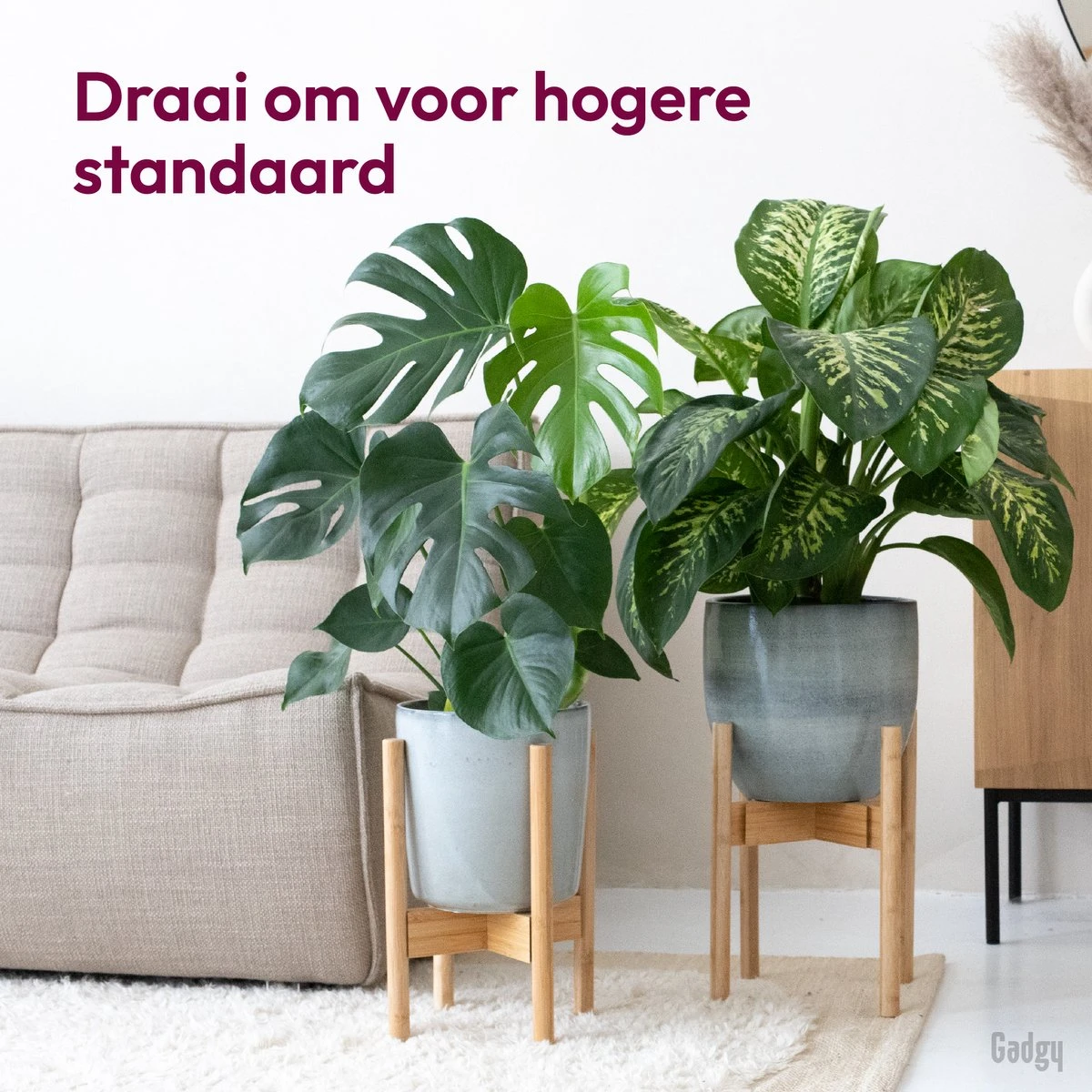 Gadgy Bamboe Plantenstandaard 2 St - Plantentafel - Plantentafeltje Voor Binnen - Plantenrek - Uitschuifbaar - Hout - Ø 20 Tot 30 Cm - Afbeelding 6