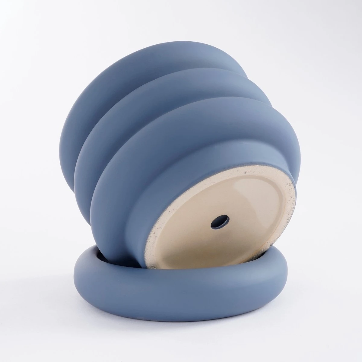 Mica Decorations Ilse Bloempot Met Schotel - H16 X Ø18,5 Cm - Keramiek - Blauw - Afbeelding 5