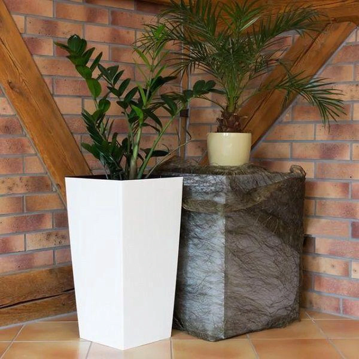 Prosperplast Kunststof Urbi Bloempot/plantenpot Met Binnenpot Wit 32 X 32 X 61 Cm - 21/49 Liter - Hoge Vierkante Bloempotten - Afbeelding 11