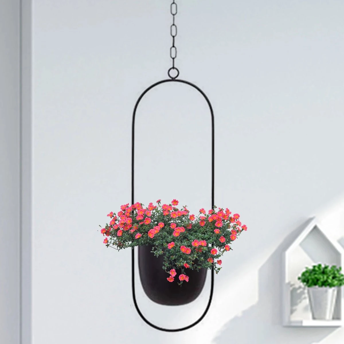 Be-Inspired® Hangende Bloempot Ovaal - Bloempot Binnen - Voor Hangplant – Plant Bloem Pot Met Opknoping – Plantenhanger - Plantenbak - Industrieel – Scandinavisch - Metaal - Zwart - Afbeelding 2