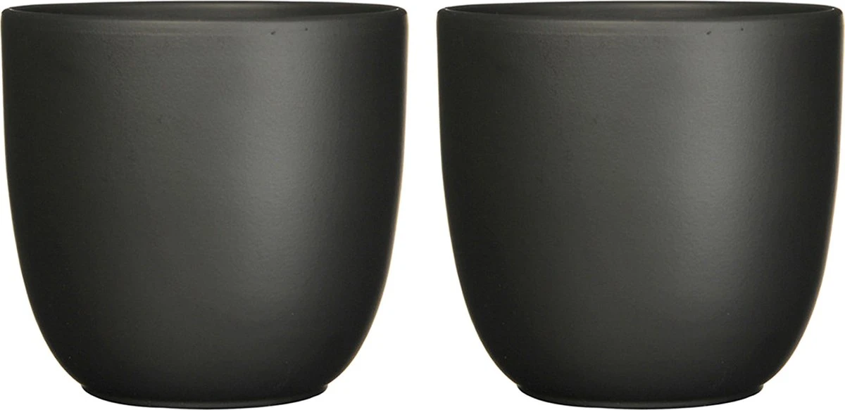 Mica Decorations Plantenpot Tusca - 2x - Zwart - Keramiek - Mat - D19.5/H18.5 Cm