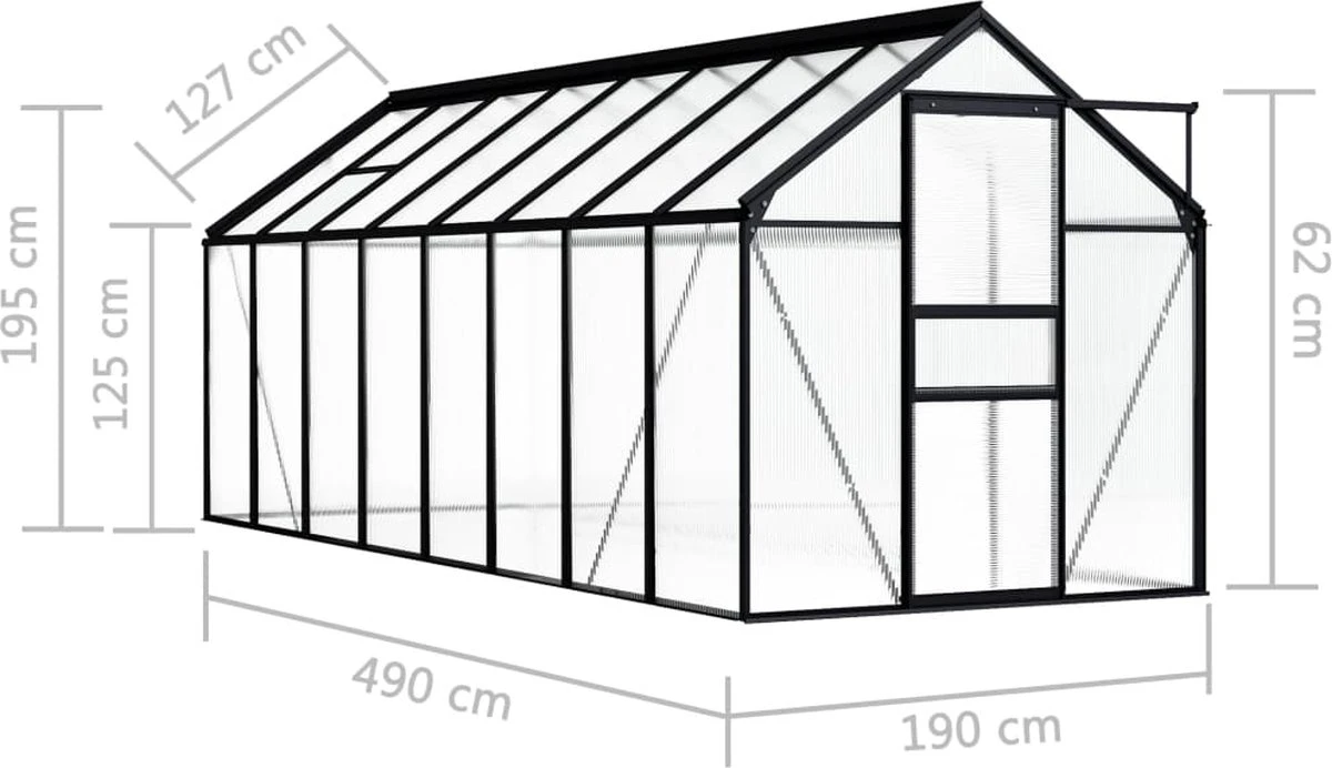 VidaXL Broeikas 1,33 M² Aluminium Antracietkleurig - Afbeelding 15