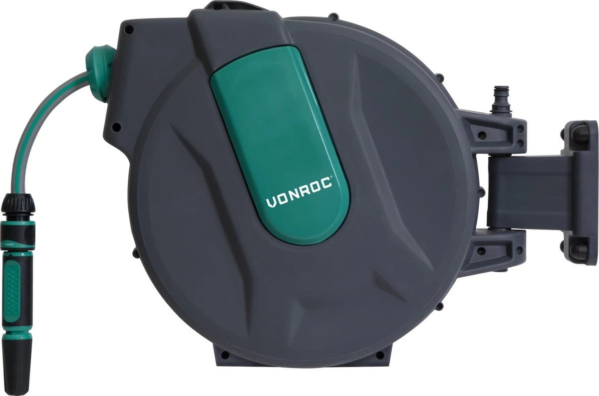 VONROC Automatische Slanghaspel – Incl. 25m Tuinslang, Aansluitslang, Spuitstuk, Koppelingen & Kraanaansluiting - Afbeelding 2