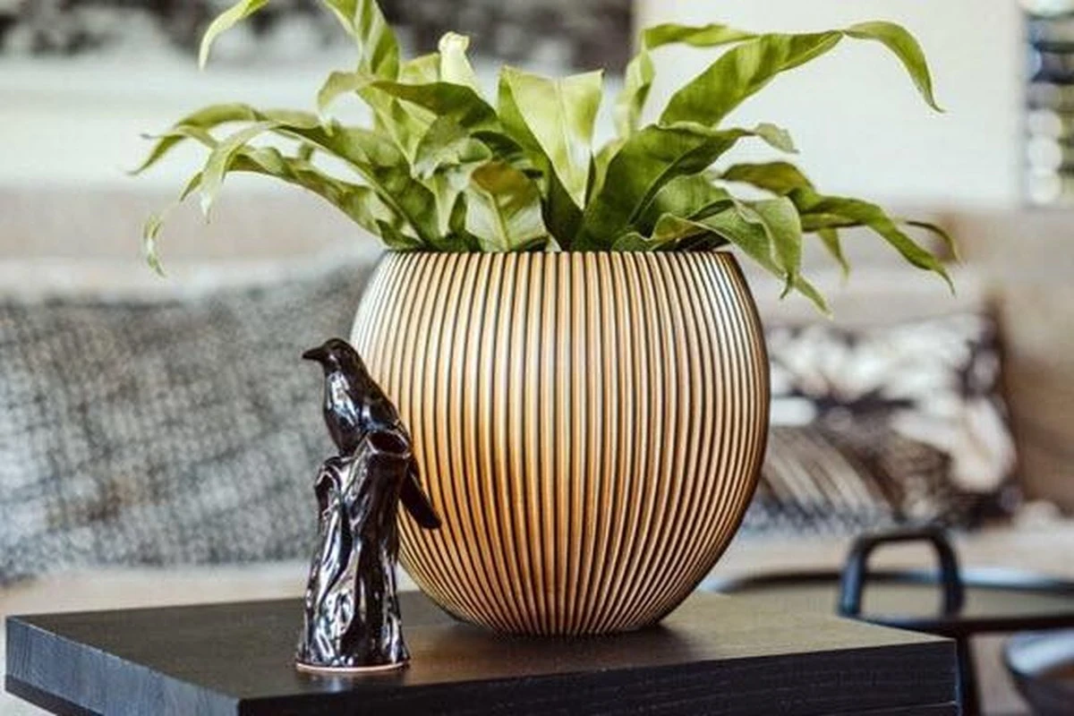 Capi Europe - Vaas Bol Groove XL - 63x51 - Goud - Bloempot Voor Binnen - Opening ⌀42 - GVGB271 - Afbeelding 3