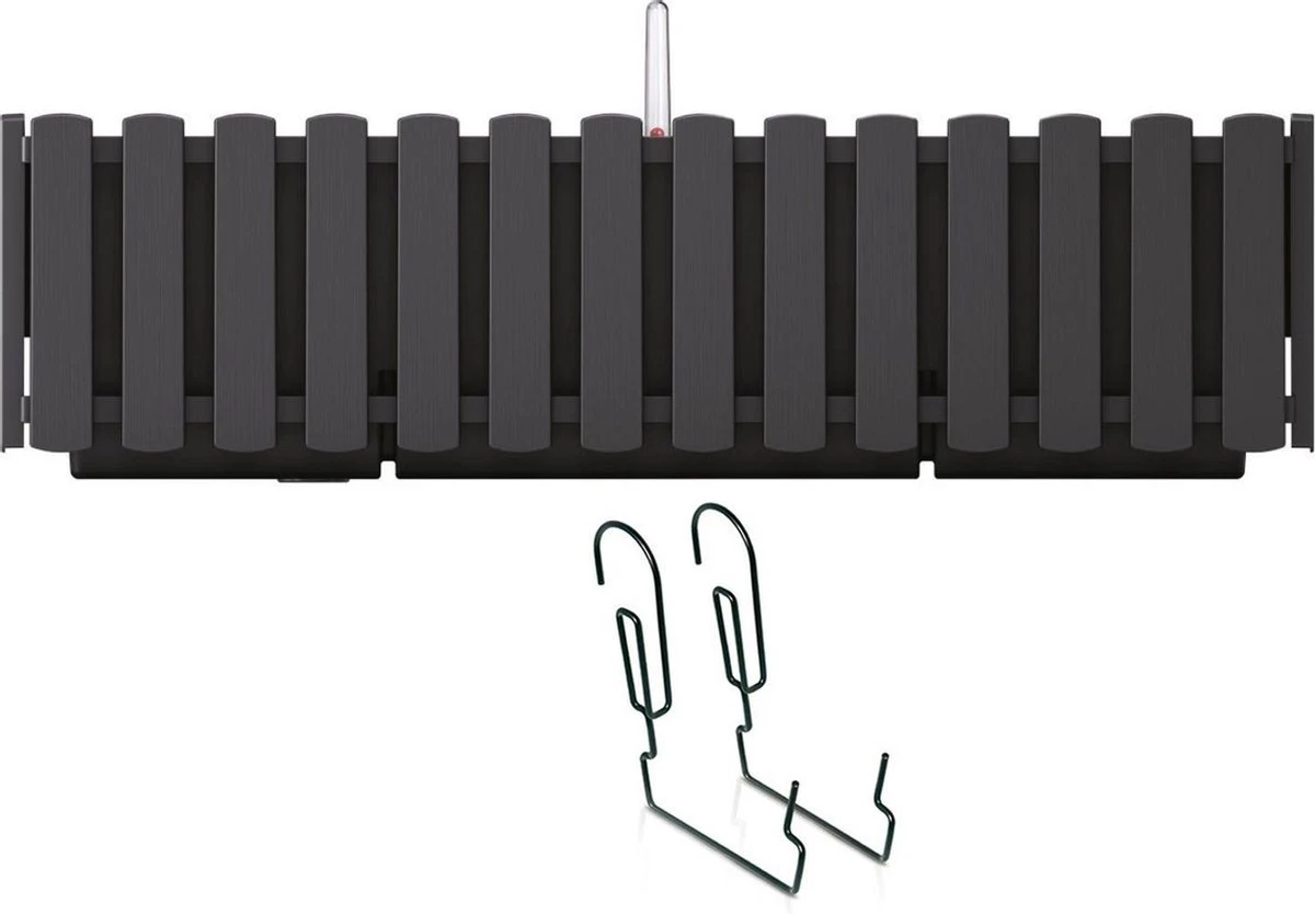 Prosperplast Fence-look Ophang Plantenbak/bloembak Kunststof 58 X 18 X 16 Cm Antraciet Grijs Met Handige Droogtemeter Voor Binnen/buiten - Afbeelding 2