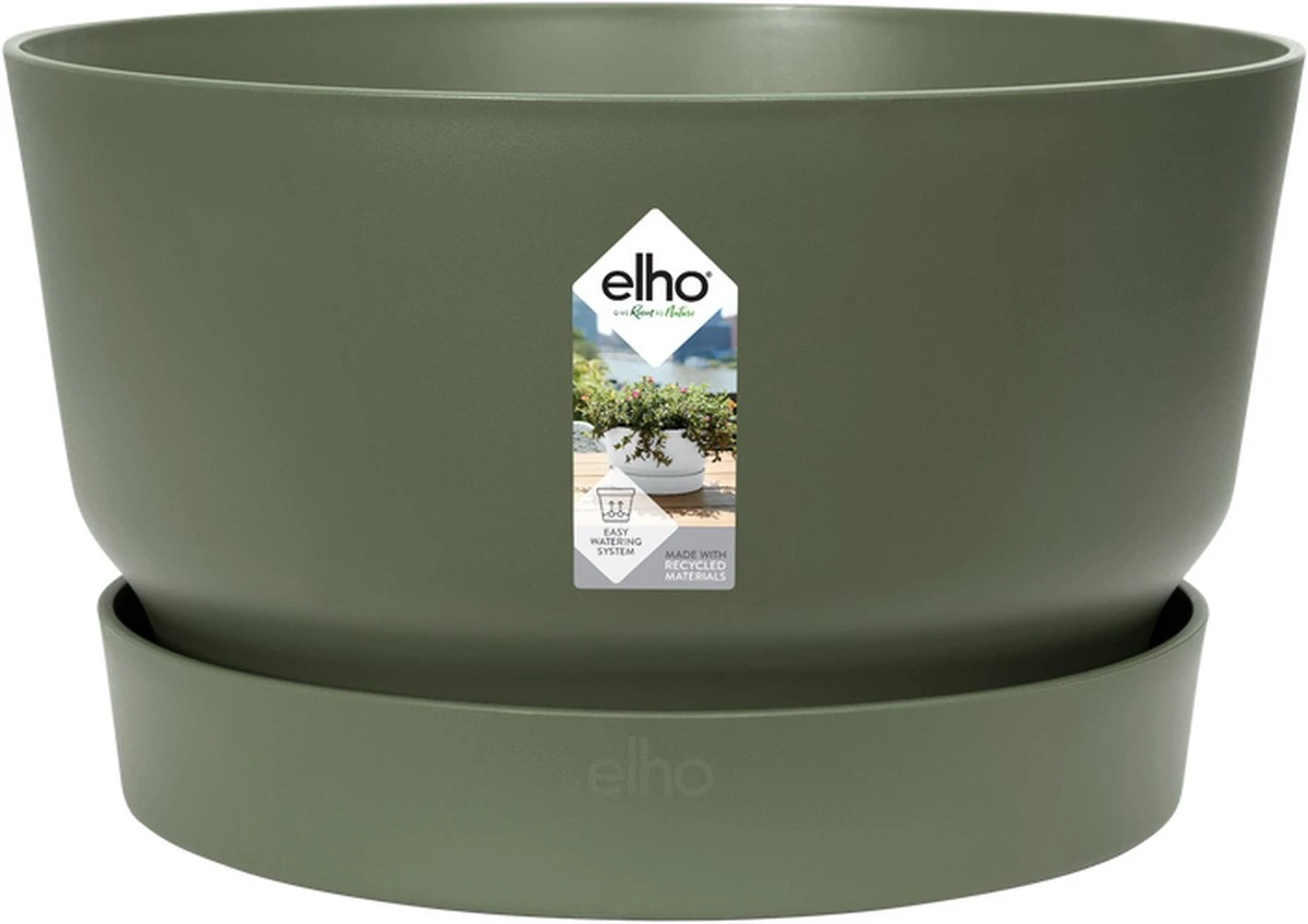 Elho Greenville Schaal 33 - Bloempot Voor Buiten - Ø 32.5 X H 19.4 Cm - Groen/Blad Groen - Afbeelding 2