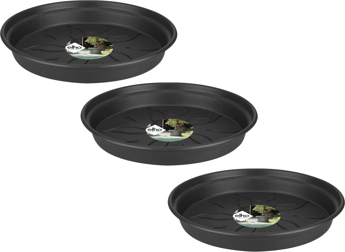 Elho Green Basics Schotel - Plantenschotels - 3 X 14 Cm Zwart