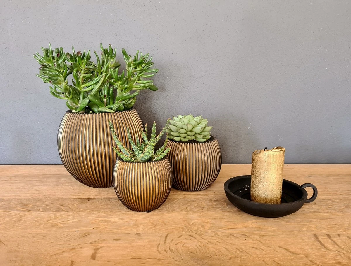 Capi Europe - Set Van 3 - Bloempot Binnen - Groove - - Goud - Bloempot Voor Binnen - BOX-BGVGB-3 - Afbeelding 3