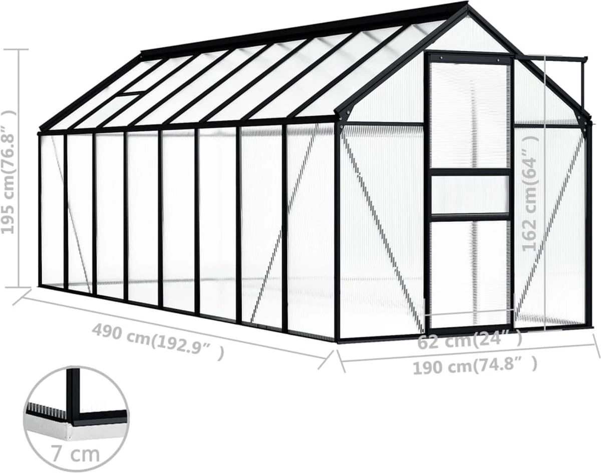 VidaXL Broeikas 1,33 M² Aluminium Antracietkleurig - Afbeelding 14
