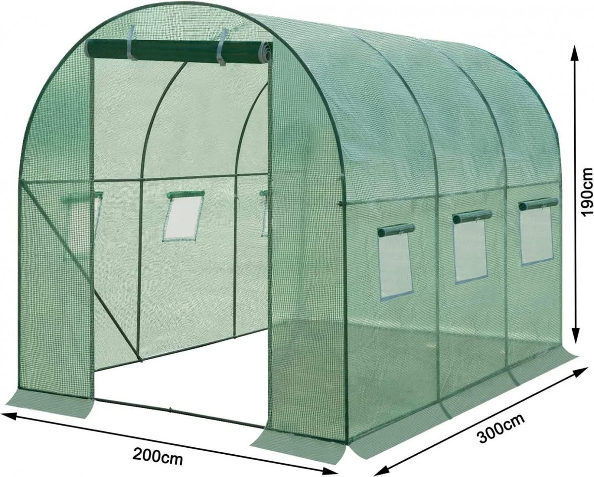 Kas 300x200x190 Cm, Foliekas Wintervast, Tomatenhuis Met Deur 6 Ramen - Afbeelding 9