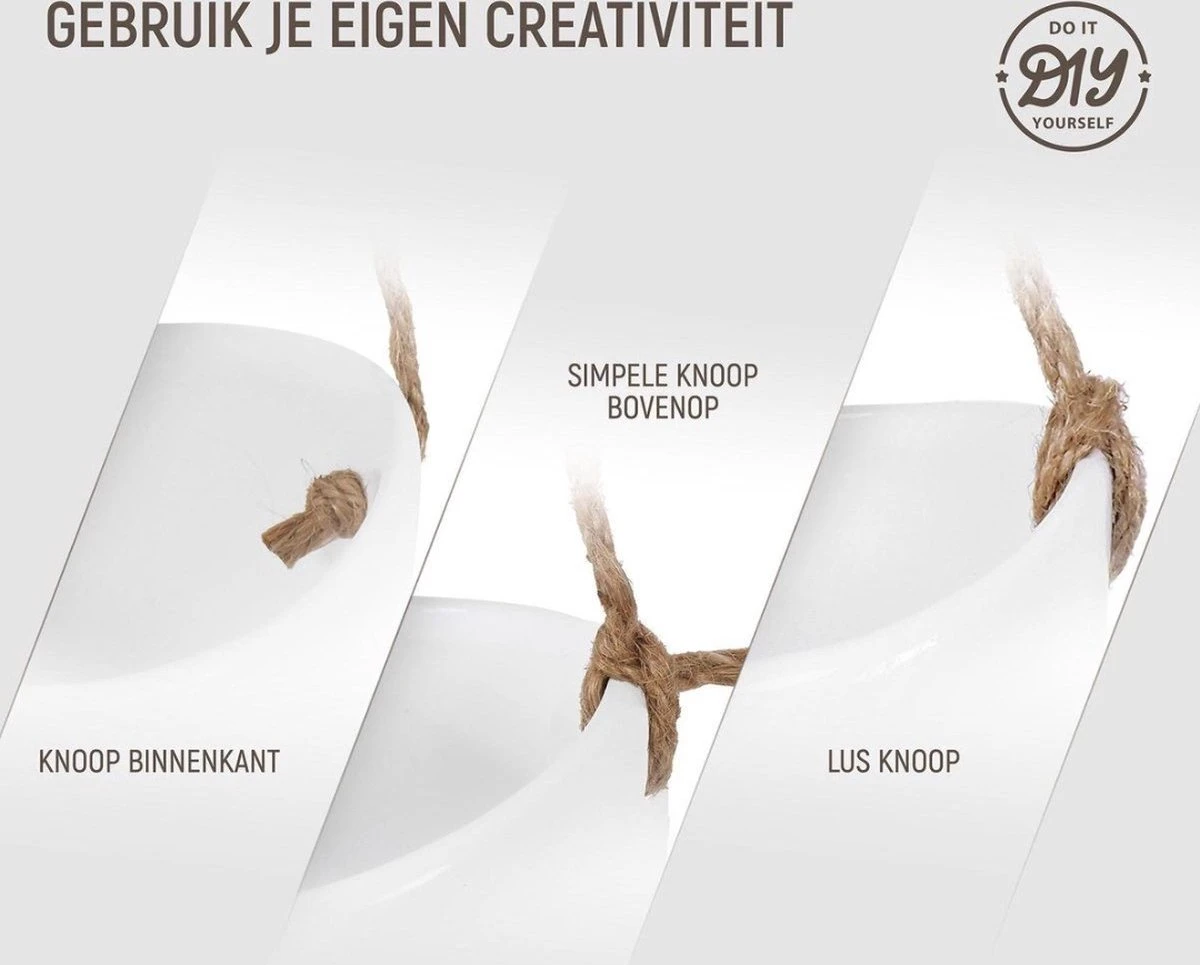 Plantenhanger Keramiek – Set Van 3 – Wit Steen- Hangpot – Hangende Bloempot Plantenpot - 3 Verschillende Koorden - 18 X 11 X 7 Cm - Afbeelding 7