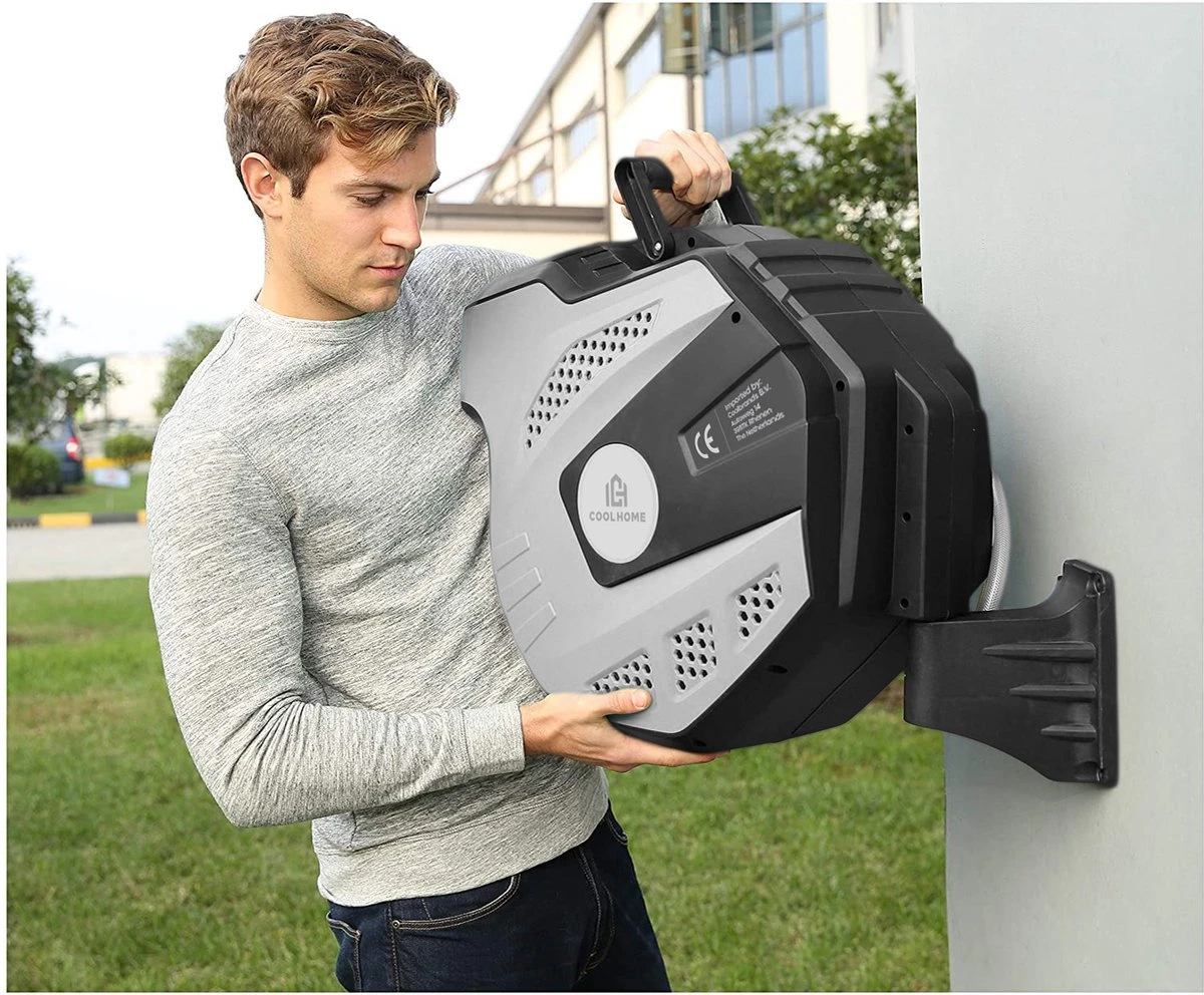 CoolHome - Wandslangenbox 20 Meter + 2 Meter - Tuinslang Met Haspel- Slangenhouder 180° Draaibaar - Tuinslanghaspel Zwart - Grijs - Afbeelding 7