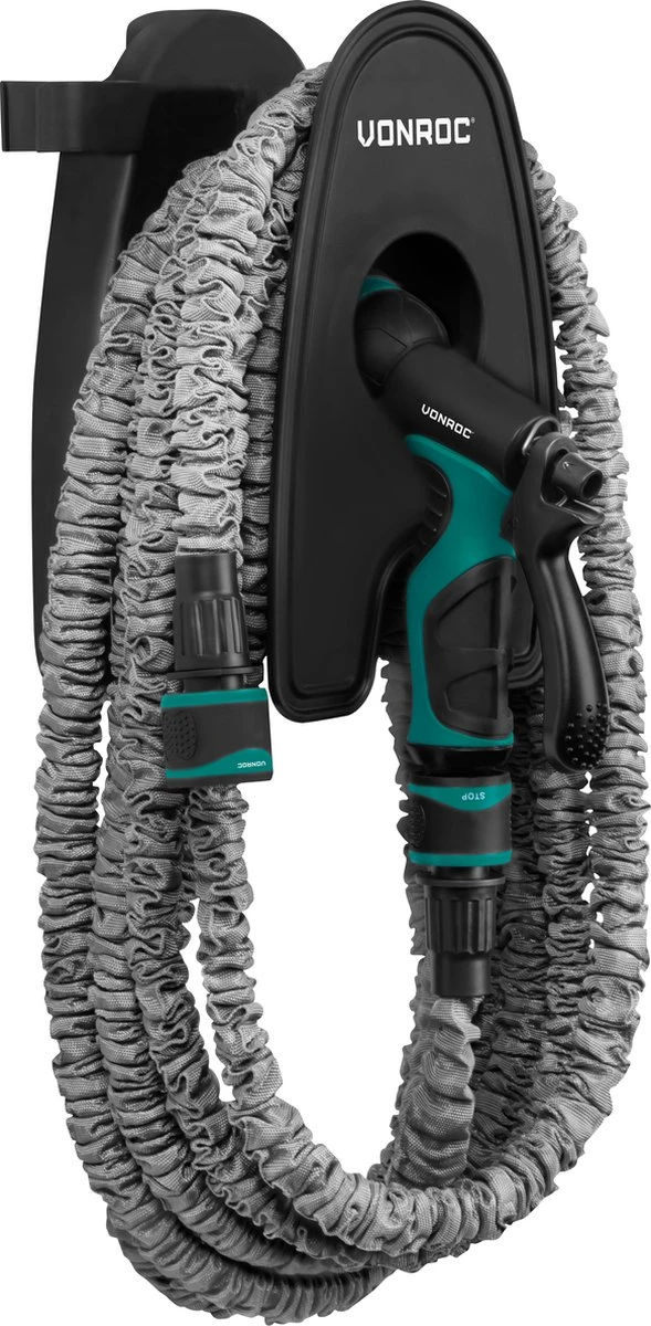 VONROC Tuinslang – Uitrekbare Tuinslang 10 Meter – Incl. Aansluitingen, Muursteun En Broespistool