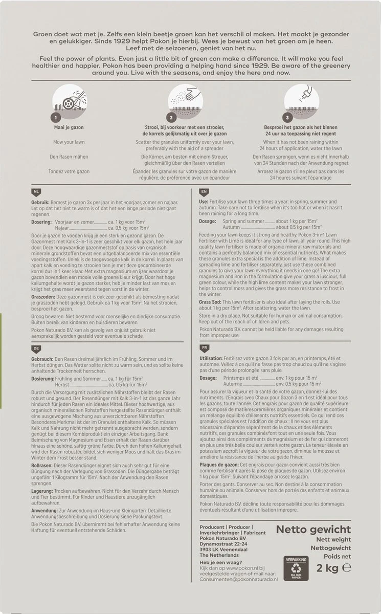 Pokon Gazonmest Met Kalk - 2kg - Mest - Geschikt Voor 30m² - 120 Dagen Voeding - Afbeelding 6