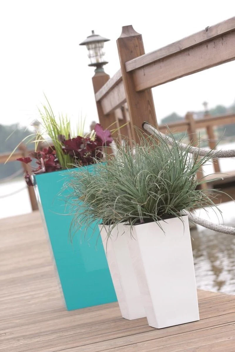 Prosperplast Kunststof Urbi Bloempot/plantenpot Met Binnenpot Wit 32 X 32 X 61 Cm - 21/49 Liter - Hoge Vierkante Bloempotten - Afbeelding 5