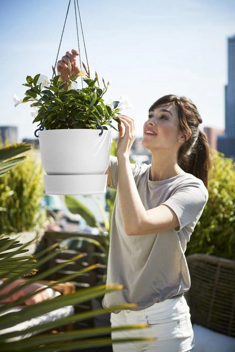 Elho Greenville Hangschaal 24 - Bloempot Voor Balkonbuiten - Ø 23.5 X H 20.5 Cm - Zwart/Living Black - Afbeelding 4