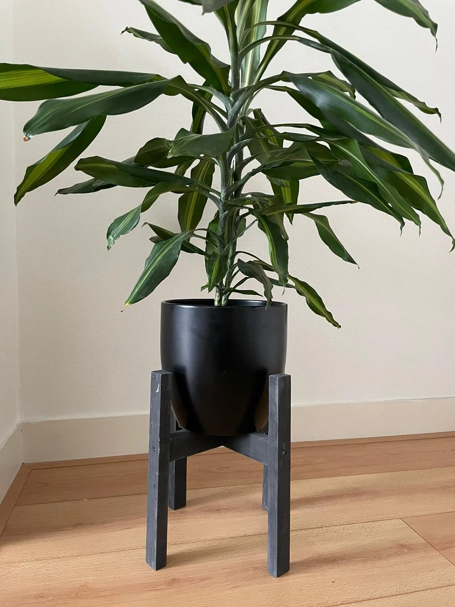 Plantenstandaard Binnen - Diameter Tot 24 Cm - Plantenkruk - Bloempotten Voor Binnen - Plantentafeltje Voor Binnen - Bloempot Standaard | Plantenstandaard - Hout - Mat Zwart - Afbeelding 2